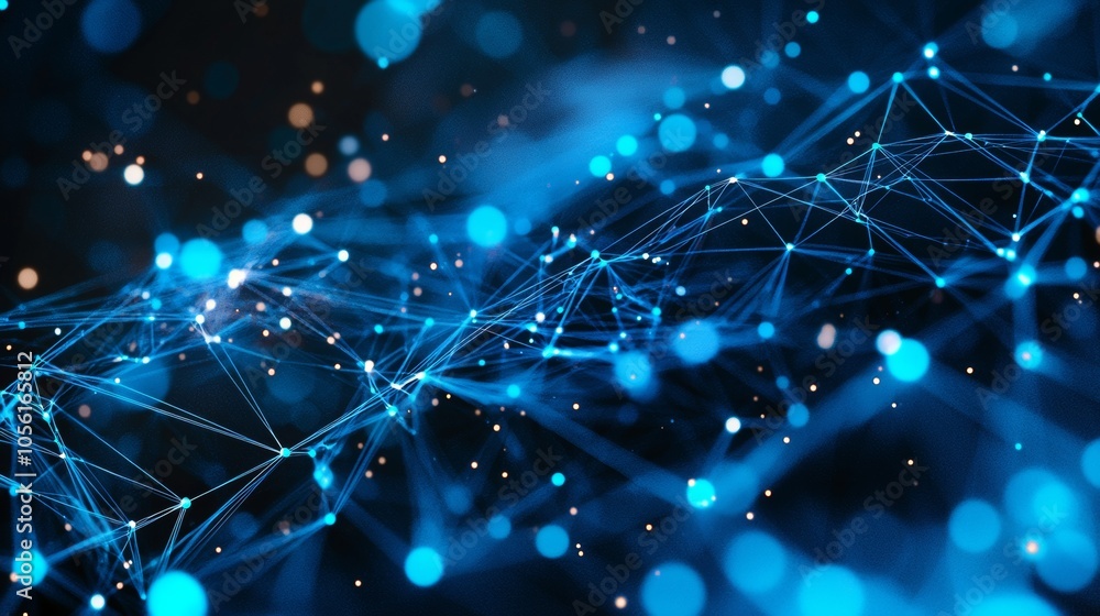 Poster abstract digital network with glowing blue lines and nodes