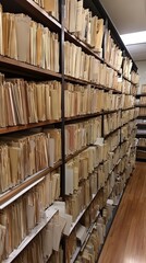 Obraz premium Organized Archive of Paper Documents on Shelves