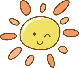 Cute cartoon shining sun with face illustration.