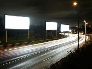 blank landscape billboard ad at night 