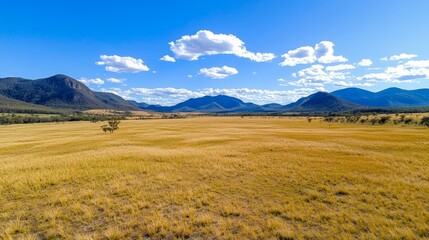Obraz premium Scenic View of Open Field and Mountains Under Blue Sky