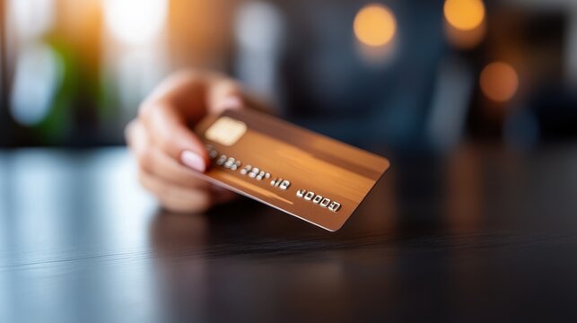 A person holds a credit card poised for a transaction, highlighting modern finance and digital payments in an increasingly cashless society.
