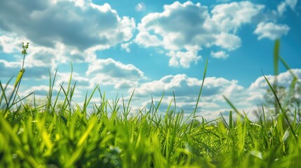 Obraz premium Green Grass and Blue Sky