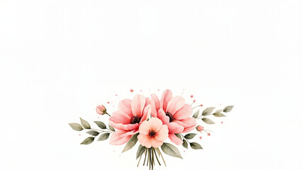 Fototapeta premium Delicate Watercolor Floral Bouquet in Pink and Sage Green for Wedding Stationery