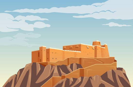 A'Arif Fort, a hilltop landmark in Hail - Saudi Arabia  - Stock Illustration