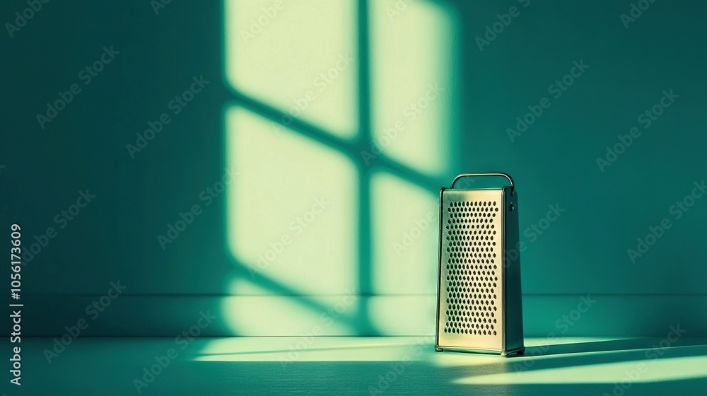 Poster speaker in room with shadow on wall and window behind