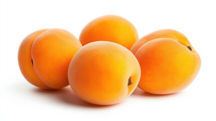 Fresh apricots with fuzzy skin on white background