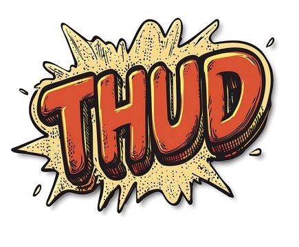 Comic book style 'THUD' onomatopoeia with a bold, eye-catching design.