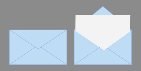 Closed and open envelopes with blank paper sheet on isolated background, vector illustration.