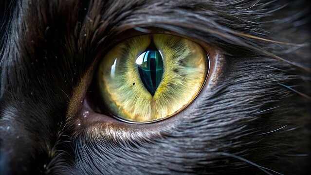 cat eye micro close up view. Dark background.