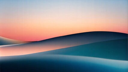 Serene abstract landscape with soft pastel colors and gentle curved hills during sunset 