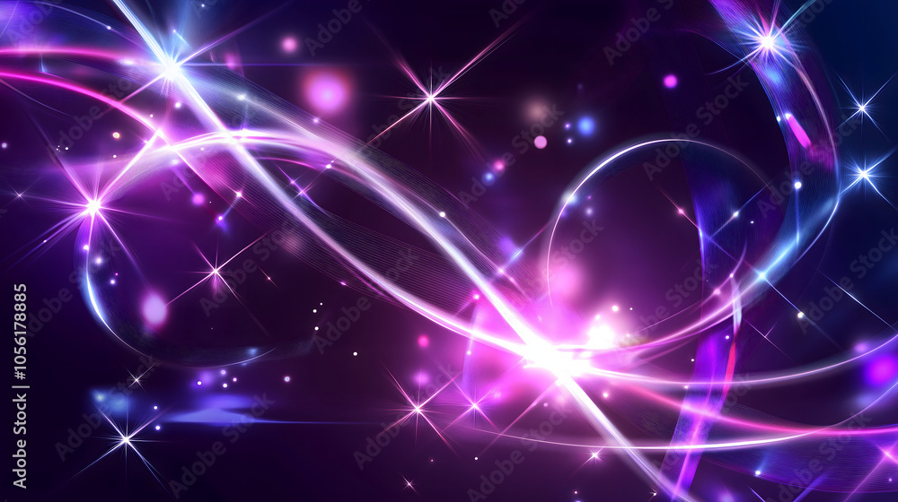 Wall mural holographic lines with bright glow creating radiant patterns on a dark purple background