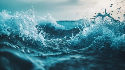 Dynamic ocean waves crashing with powerful water splash