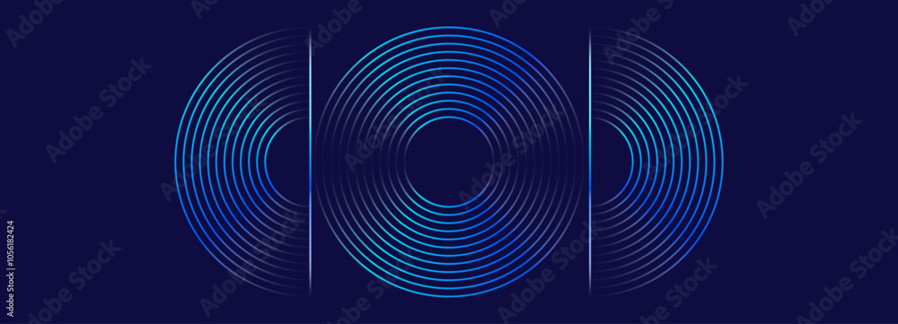Aufkleber futuristic background with glowing circles. abstract blue round lines isolated on dark background. v