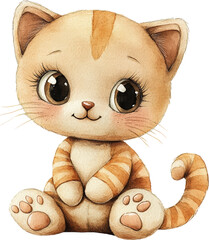 Charming Plush Kitten with Stripes and Big Eyes, Cartoon Style
