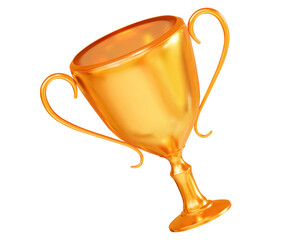 3d realistic golden trophy cup. Stock vector illustration on isolated background.