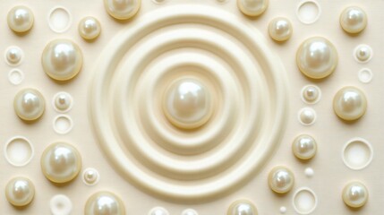 Ivory pearls arranged in concentric circles, isolated on a cream background, with a touch of elegant vintage design