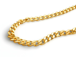 Shiny gold chain necklace isolated on a white background.
