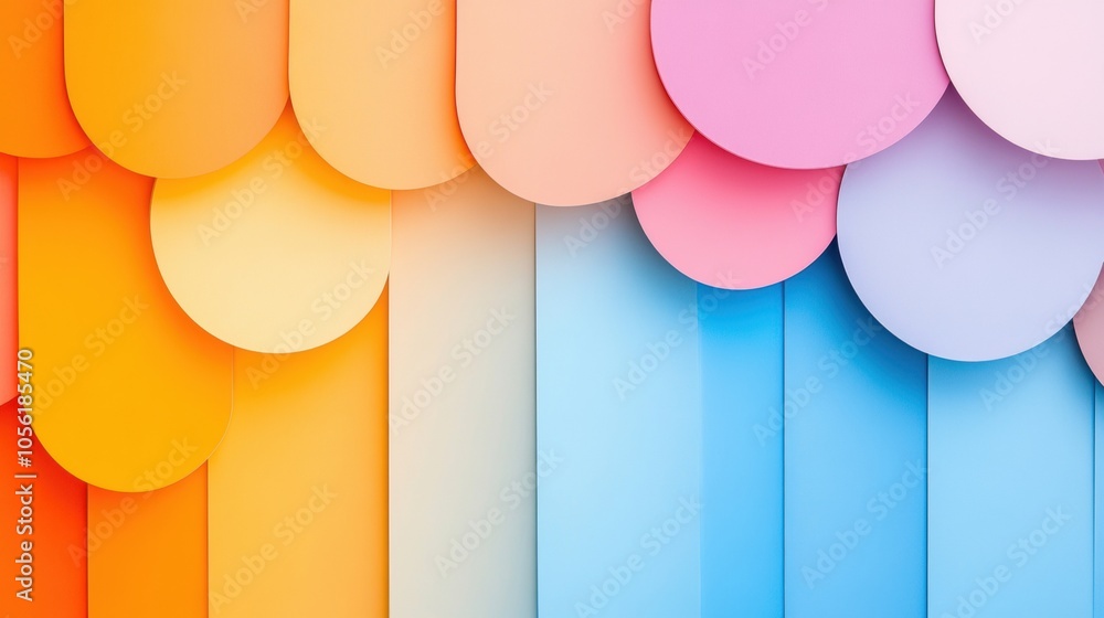 Poster colorful geometric pattern with overlapping circles and vertical stripes, ai