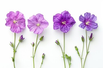 Four flowers alone on white background