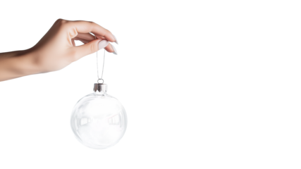 hand holding Christmas ball, mockup festive ornament