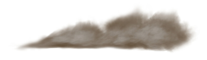 Dust from the ground that flies along the horizon. Isolated dust. Horizontal composition.