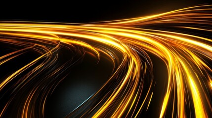 yellow neon lines, vibrant, ambient light, black background 