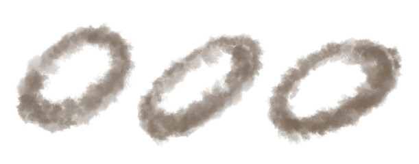 Smoke rings isolated on transparent background. Three different cloud rings. PNG file.