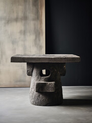table, modern, minimalist, in the style of modernist architecture, dark color palettes, arched doorways, light beige and red, natural lighting, 