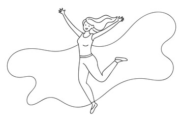 Dynamic Line Drawing of a Joyful Woman in Mid-Jump