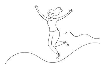 Dynamic Line Drawing of a Joyful Woman in Mid-Jump