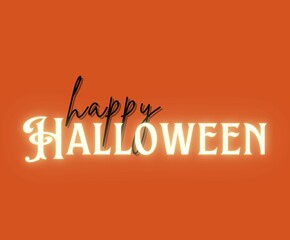 Happy Halloween glowing text orange banner with copy space