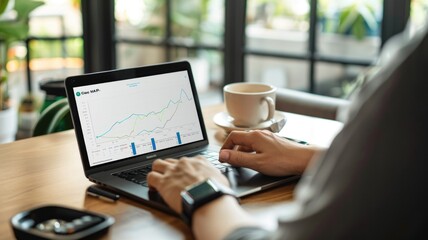 Fototapeta premium Business analytics and growth strategy with laptop in modern workspace