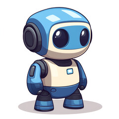 Cute cartoon robot character standing alone with big eyes and a friendly smile in a simplistic design