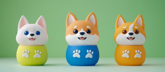 Cute Cartoon Dog Characters in Colorful Pots Pet Illustration 3D Design