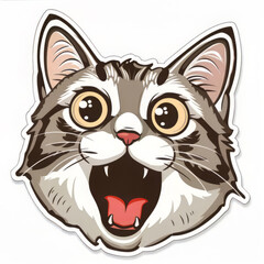 Fototapeta premium high quality sticker logo of cat with funny face doing funny stuff, sticker, vector art, white background