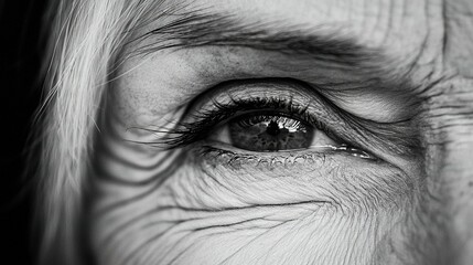 Fototapeta premium A clear depiction of an eye, magnified for closer examination The monochromatic image captures the texture and intricate details of the iris, creating a stunning visual display