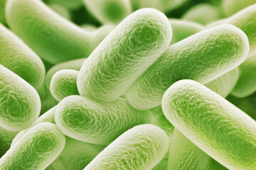 Virus or bacteria microbe under microscope, scientific illustration looks like colorized SEM image. Generative AI