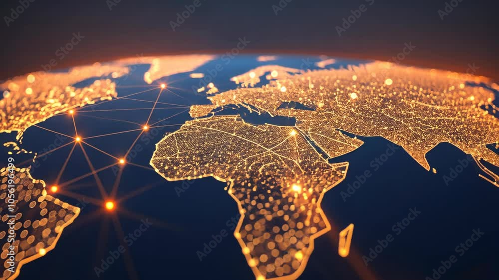 Aufkleber high-resolution digital earth with glowing networks and connections in nighttime globe view represen