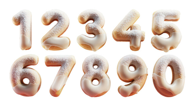 A series of doughnut-shaped numbers, ranging from 0 to 9 on a transparent background