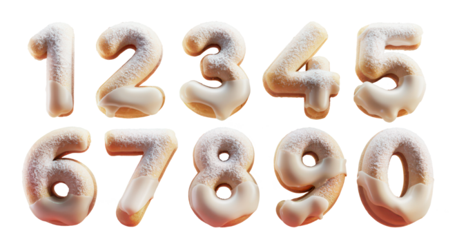 A series of doughnut-shaped numbers, ranging from 0 to 9 on a transparent background