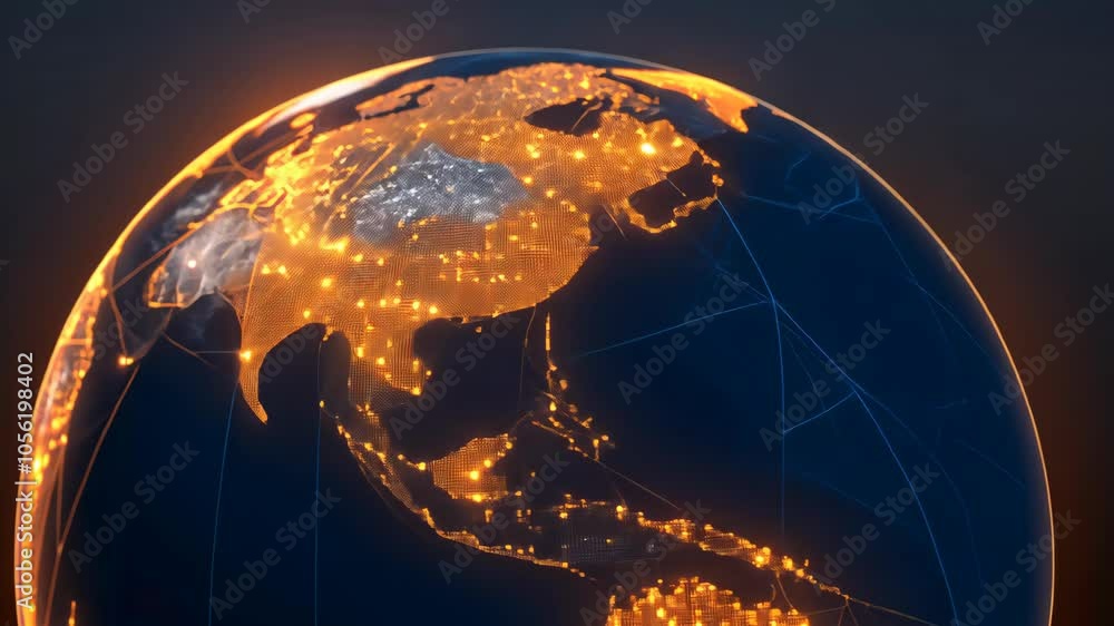 Aufkleber high-resolution digital earth with glowing networks and connections in nighttime globe view represen