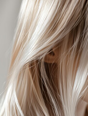 Naklejka premium close up of hair, long straight blonde hair with highlights and silver accents, 