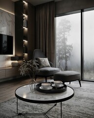 Modern and luxurious living room in a stylish concept design..