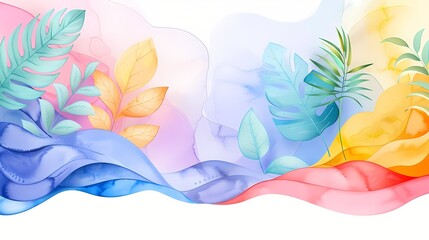 A colorful display of minimal foliage in watercolor, sustainability, minimal illustration