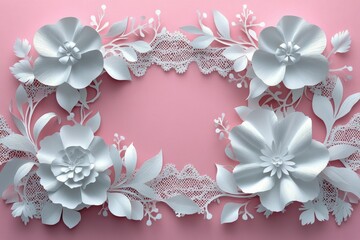 Beautiful white paper flowers arranged elegantly on a soft pink background for decoration