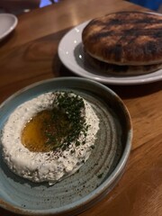 Whipped Feta and Pita on a Table