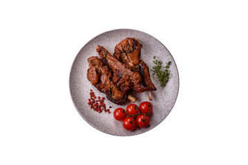 Ribs or rack of beef baked on the grill with salt, spices and herbs