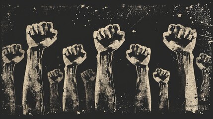 Social movement participant raised arms background image. Protestors fists 2d illustration wallpaper picture backdrop. People solidarity concept for business presentation corporate