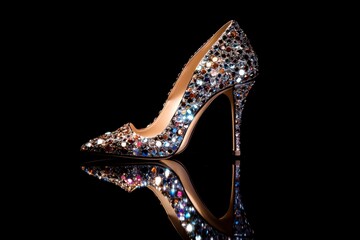 Fototapeta premium Elegant Crystal-Encrusted Stiletto Heel on Reflective Surface